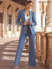 Sosandar Blue Wide Fit Wide Flare Leg Jeans (B02288) | $136
