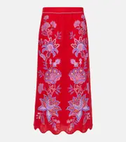 [Farm Rio] Farm Rio Porcelain Garden printed linen maxi skirt AU 16 red
