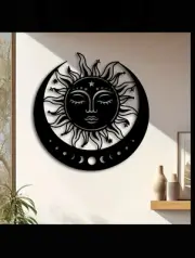 Elegant Sun and Moon Wood or Metal Wall Art Boho Decor, Ramadan Inspired, Cresce