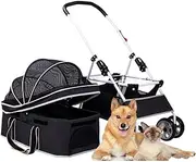 Cat Dog Stroller Carriage Pet Travel Folding Pram Carrier, Pet Dog Strollers for Medium Dogs, Detachable Pet Stroller Dog Pram Cart Cat Stroller Dog Prams Pushchairs(Nero)