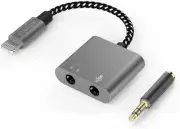 Cubilux Lightning to 3.5mm TRS Microphone MIC & Headphone Jacks, Grey