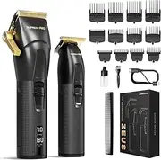 SUPRENT® Professional Hair Clippers for Men, USB-C Rechargeable Barber Hair Trimmer & T-Blade Trimmer Combo with 5V-Boost Technology, Cordless Clippers LED Display (Black)