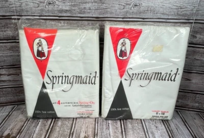 Lot of 2 Vtg SPRINGMAID Double Flat & Fitted Sheets 100% Cotton White USA NEW