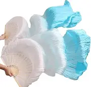 [CekoCk] Sequin Skirt，Belly Dancer Skirt, Dance Ribbons,Silk Fans,Women Silk Belly Dance Silk Fans 1 Pair Handmade Dyed Belly Dance Long/Short Fans Chinese Dance Fans (Color : Fs33)