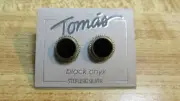 NEW ON ORIGINAL CARD TOMAS BLACK ONYX& STERLING SILVER PIERCE EARRINGS