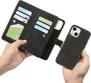 [Cavor] for iPhone 13 Case[6.1 inch] PU Leather Folio Flip Cover Kickstand 2 in 1 Detachable Wallet Magnetic Case Zipper Coin Pocket 6 Card Slots-Black