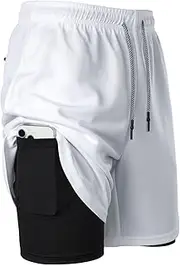 [YuDiBYW] Men's Workout Running Shorts,Training Athletic Gym Short,2 in 1 Workout Shorts Outdoor Sports Shorts with Zipper Pockets Side Pockets