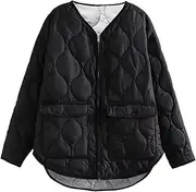 [Generic] Women's Multi-Color V-Neck Plus Size With Pocket Down Jacket, Casual Loose And Lightweight Long Sleeved Down Jacket