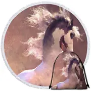 Pride Beautiful White Brown Spots Horse Round Beach Towel