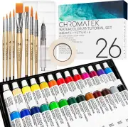 Watercolor Paint Set - 62 Pieces - 26 Tubes (12Ml), Sketch Pad, 8 Brushes, Palet