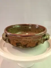 Studio Art Round Jewlery Serving Bowl Dish Handles Pottery Signed