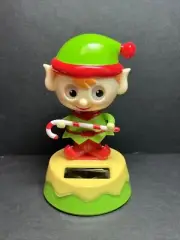 New Solar Powered Dancing Toy Bobble Head Christmas Elf with Candy Cane