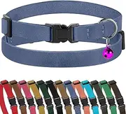 Murom Breakaway Cat Collar Leather Soft Adjustable Pet Kitten Collars with Bell Pink Brown Blue Green Red (Blue)