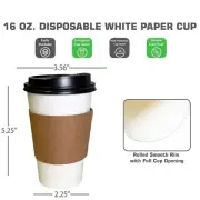 1000 Pack - 16 oz. Disposable White Paper Coffee Tea Cups with Lids and Sleeves