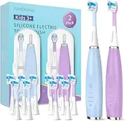 FUMEIKANG Kids Electric Toothbrushes 2 Pack Smart Sonic Toothbrush for Boys and Girls 3 4 5 6 7 8 9 10 11 12 (Blue+Purple, 2 Pack)