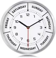 Lafocuse Version 2.0 Metal Day of the Week Clock Silver,Silent Non Ticking Day C