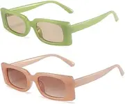 [ENTHYI] Rectangle Vintage Sunglasses for Women Retro 90s Square Female Chunky Glasses