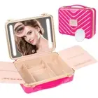 Travel Makeup Train Cases with Lighted Mirror 3 Color Setting, Makeup Bag Cos...