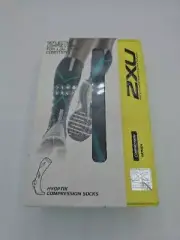 2XU Hyoptik Reflective Compression Running Socks Grey Turquoise NEW Medium. 745