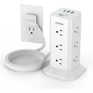 【竭力萊姆】全新 TESSAN Power Strip 塔式電湧保護器 最大承受電流13A 電源板塔 扁平插頭延長線