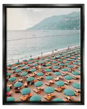 Beach Umbrellas Coastal Vacation Framed Floater Canvas Wall Art by Krista Broadway