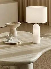 Beacon Lighting Firma 2 Light Table Lamp in Alabaster with White Linen Shade