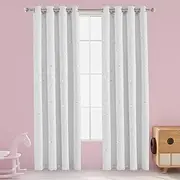LORDTEX Dinosaur and Star Foil Print Blackout Curtains for Kids Room - Thermal Insulated Curtains Noise Reducing Window Drapes for Boys and Girls Bedroom, 52 x 95 Inch, Greyish White, Set of 2 Panels