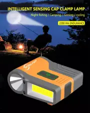 Induction Cap Clip Torch Portable COB LED Headlamp USB Rechargeable Flash