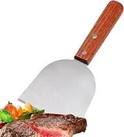BBQ Scraper - Stainless Steel Fried Fish Shovel | Heavy-Duty Bevel-Edged Griddle Scraper with Wooden Handle for Steak Pizza Picnic Humburger