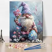 TUMOVO Cute Gnome Paint by Numbers for Adults Adult Paint by Number Fresh Flower Acrylic Paint Kits DIY Adult Paint by Number Kits on Canvas Crafts for Home Gnome Watercolor 16"x20"(Frameless)