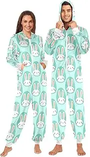 [ZZXXB] Lovely Bunny Eggs Onesie Pajamas for Adult Women Men Long Sleeves One Piece Onesies Hooded Sleepwear S - XL