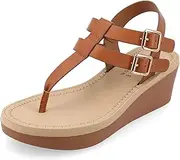 [Journee Collection] Womens Strappy Platform Flip Flop Buckle Ankle Strap Bianca Tru Comfort Wedge Heel Sandal