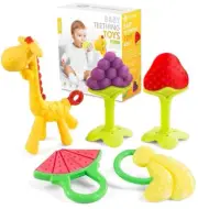 5-Pack Silicone Baby Teethers – Freezer Safe, Soothes Gums, BPA-Free, Perfect Gi