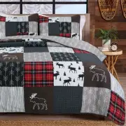 Rustic Lodge Moose Cabin Real Patchwork Reversible Quilt Set Bedspread Coverlet