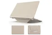 WASSUP Foldable Stand PU Leather + Plastic Hard Shell Laptop Case for MacBook Pro 16 Inch 2021-2024 Release (Gold)