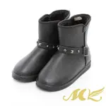 SM專櫃女鞋 金屬鉚釘內刷毛保暖中筒雪靴(黑色)