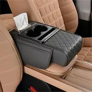 Integrated Pressurized Multifunctional Car Armrest Heightening Pad, Car Armrest Box Storage Bag, With 2 Cup Holder, Phone Slot, Tissue Box, Side Pockets, For All CarModels (grey)