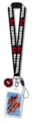 Marvels Deadpool 18" Lanyard with Deadpool Logo Charm & Figure Pouch NEW UNUSED