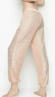 Victoria's Secret Pink Sequin Jogger Pant SMALL Bling Sleep Lounge Rose Gold NWT
