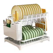 ACA 2-Tier Dish Rack Drying Drainer Cup Holder Cutlery Tray Kitchen Organiser White