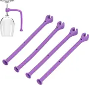 4 Pack safe Stemware Tether Flexible Purple Rods Dishwasher wine glass wash