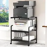 Arbuxzuy Large Printer Stand with Storage Shelf, 23.6" W x 18.9" D Mobile Printer Cart with Wheels, 3 Tier Table for Home Office, Stands for Heat Press Scanner Fax (Black)