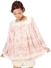 [UCANURAN] Japanese Liz Lisa Chiffon Printed Lace Collar Long Sleeve top Dress