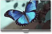 [LKHDS] Slim Aluminum Alloy Business Card Holder Blue Butterfly Pocket Business Card Case Portable Business Card Wallet Business Card Holders Handheld Card Box for Women Men, style, One size, Style, One