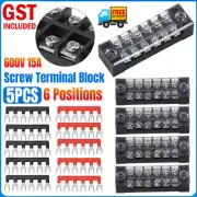 5pcs 6 Way 15A Plastic Terminal Block Wire Connector Barrier Strip Screw Kit AU