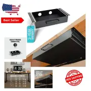 Compact Matte Black Under Desk Pull-Out Shelf with Cable Management - 13"W x 8"D