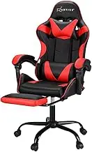 Artiss Massage Gaming Chair, PU Leather 2 Point Ergonomic Office Computer Desk Recliner Chairs Armchair for Room Executive Home, with Retracted Padded Footrest 360° Rotatable Height Adjustment Red