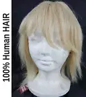 100% HUMAN Hair Golden BLONDE medium bang natural wig