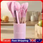 12Pcs Cooking Tools Kit with Holder Spatula Spoon Brush Whisk for Home Kitchen A
