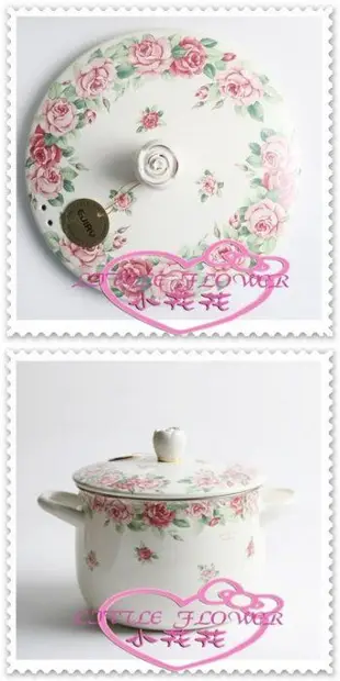 小花花日本精品♥ Hello Kitty EJIRY 玫瑰鍋 附蓋鍋子 煮麵鍋 雙耳鍋 20cm深鍋 琺瑯鍋 湯鍋11095408